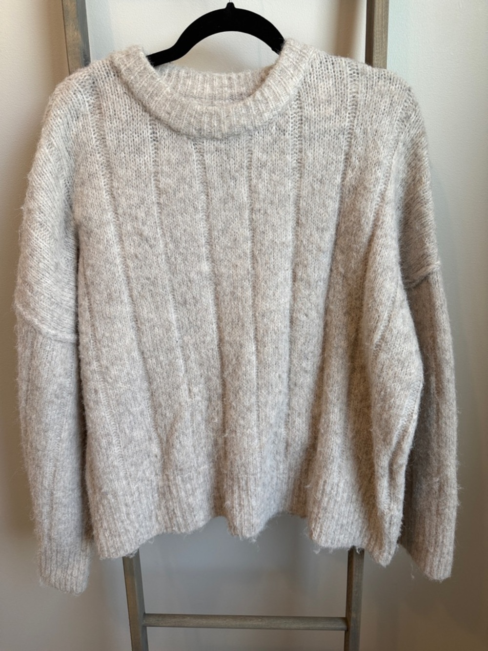 Topshop Ribbed Crewneck Sweater - Light Beige